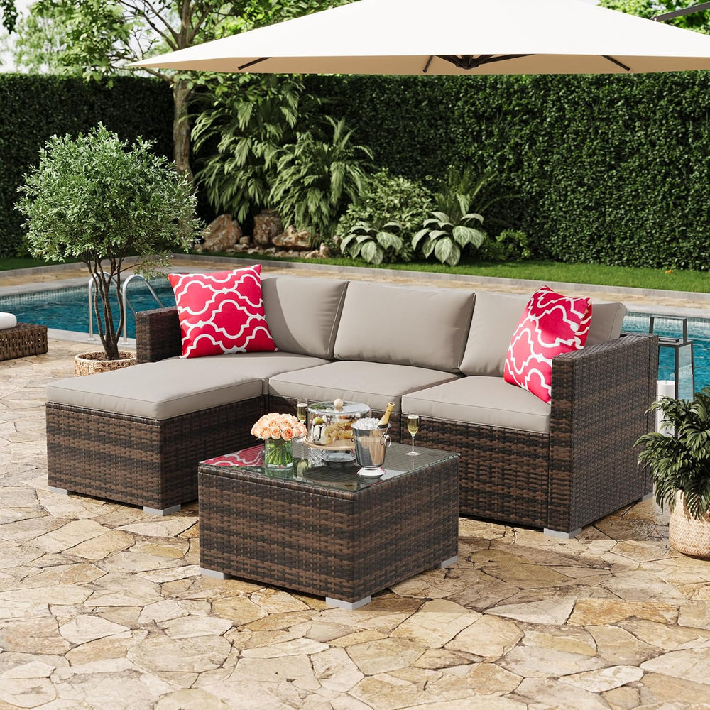 GAOMON 5-Piece All-Weather Patio Furniture Set, Convertible Outdoor Sectional...