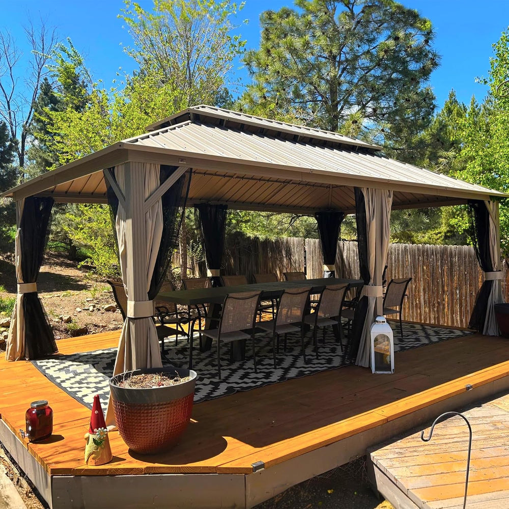 PURPLE LEAF Metal Gazebo 12' x 20' Champagne Galvanized Steel Double ...