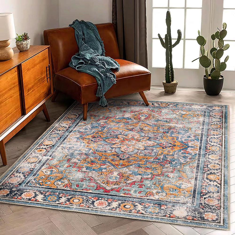 CHAMPLANT 6'x9' Washable Vintage Area Rug Boho Chic Medallion Distres...