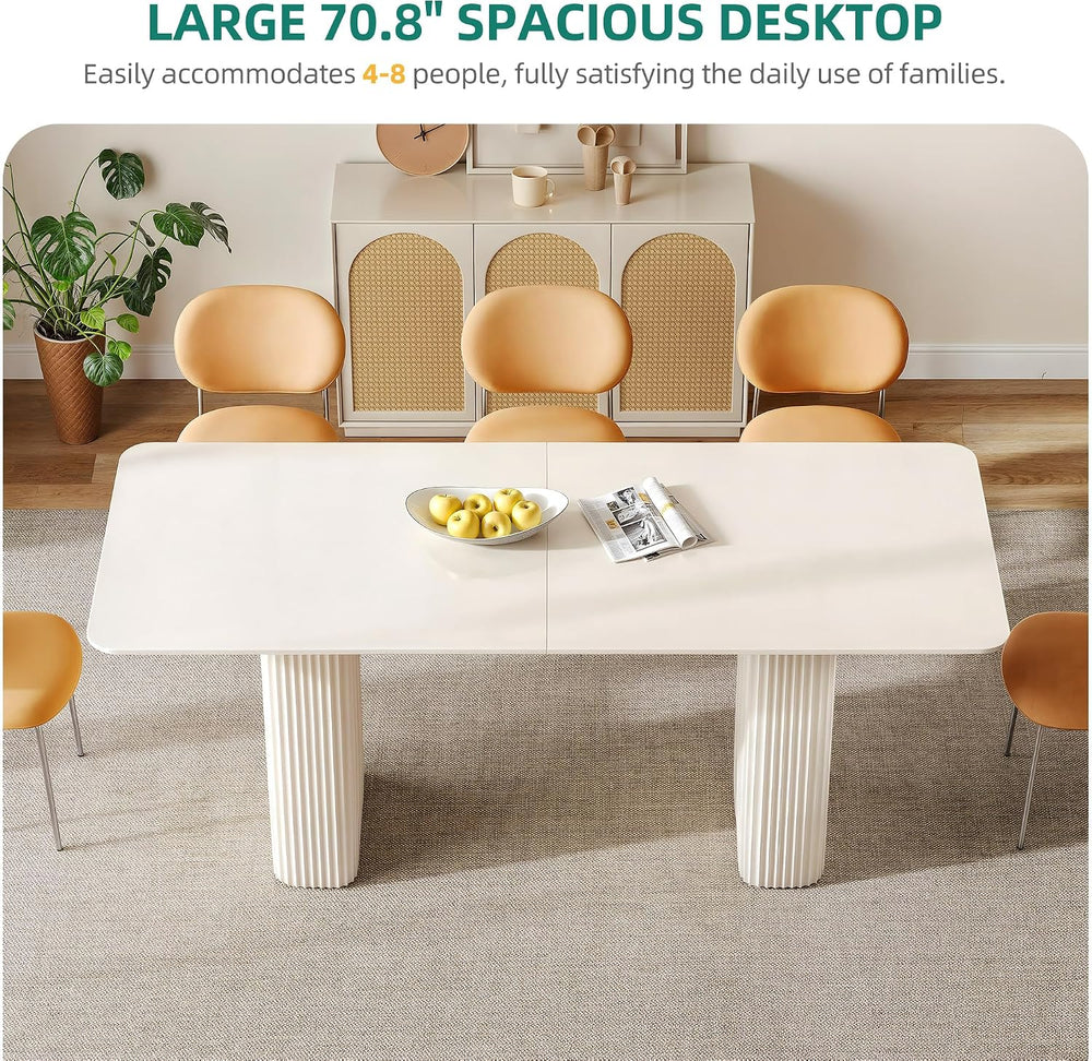 YITAHOME 70.8" Modern Dining Table for 6-8, Cream White Curved Legs