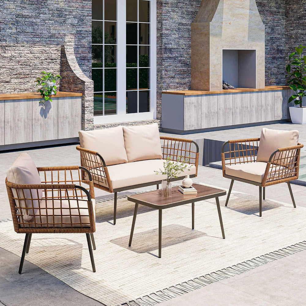 LAUSAINT HOME 4 Pieces Outdoor Patio Furniture Set, Rattan Balcony Furniture ...