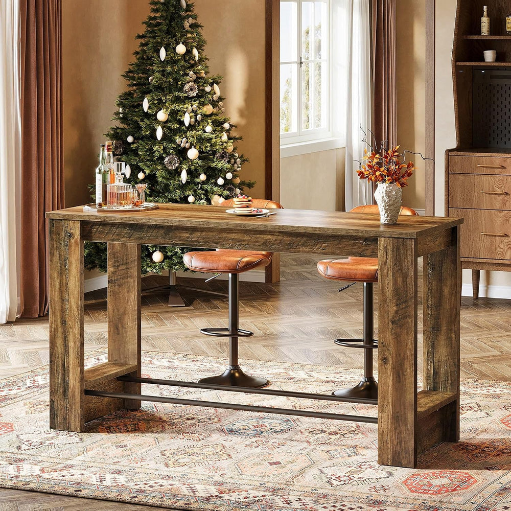 Tribesigns 63'' Bar Table Set of 2, Counter Height Table with Footrest