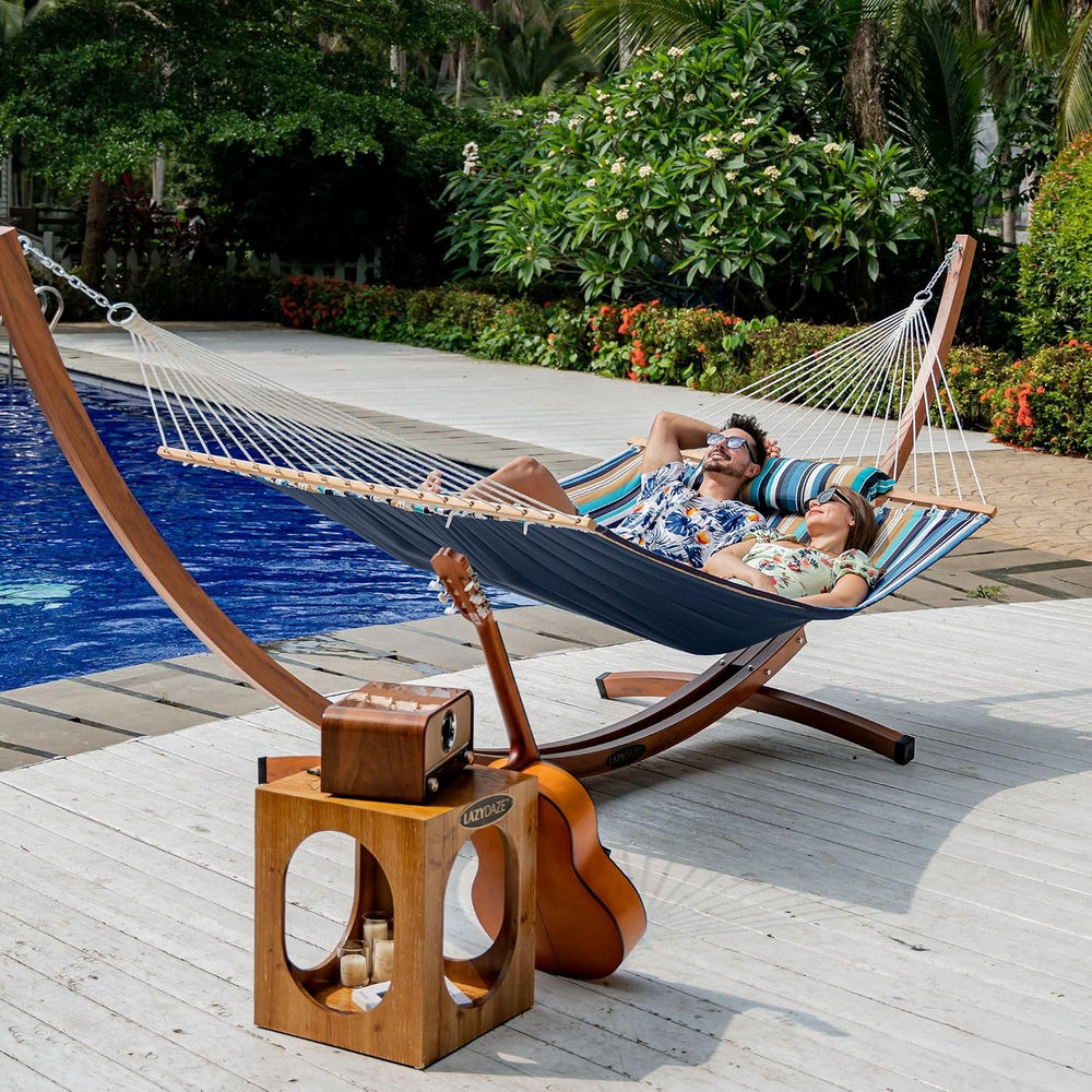 Lazy Daze Double Quilted Hammock with Carabiners & Soft Pillow for Outside