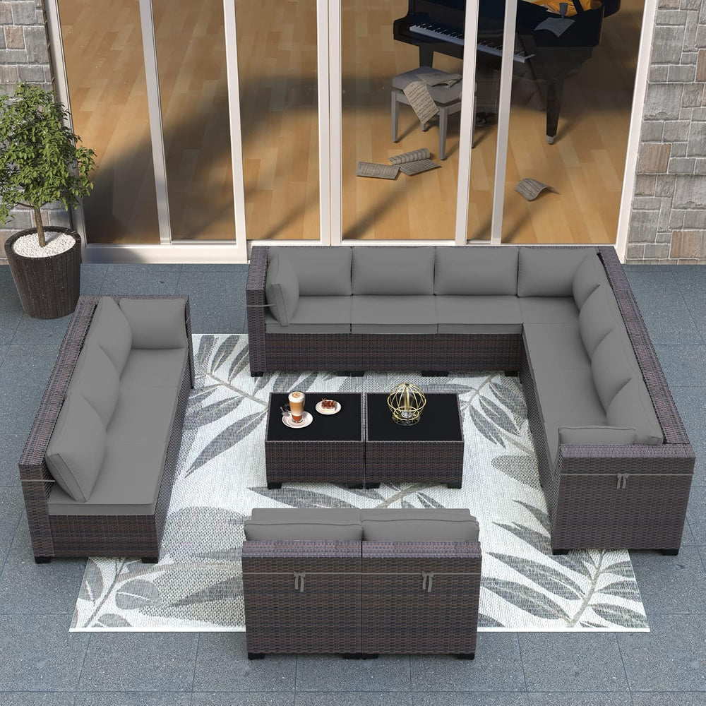 Outdoor Patio Furniture Set, 14 Pieces Outdoor Sectional Furniture Patio Sofa...