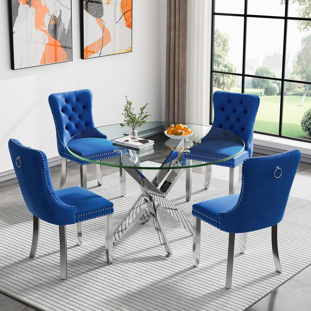 Henf 5 Piece Round Glass Dining Table Set for 4, Modern 47" Round Dining...
