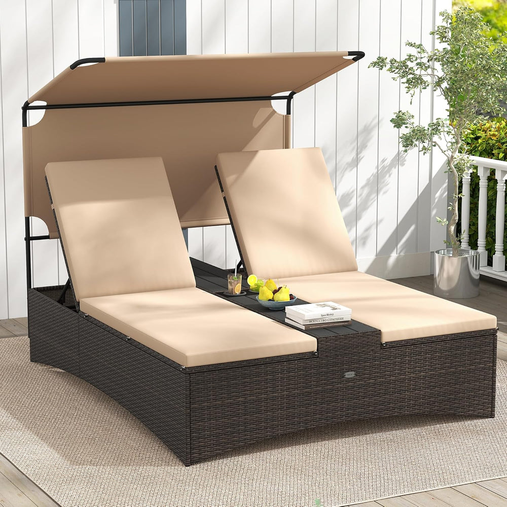 Tangkula Outdoor Rattan Daybed with Canopy & 4-Level Adjustable Backrests...