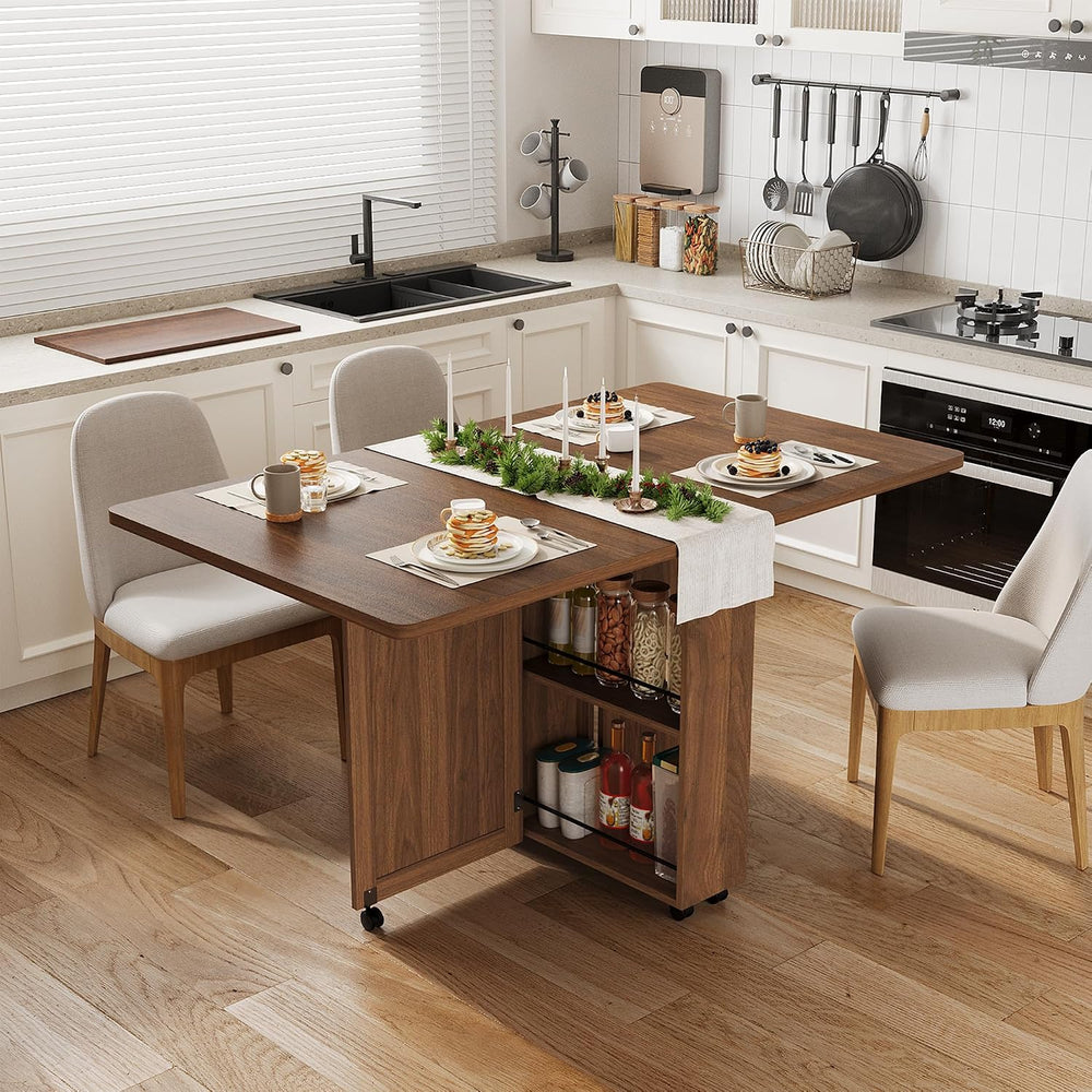 Garvee Folding Dining Table with Storage, Folding Kitchen Table with 6 Wheels...