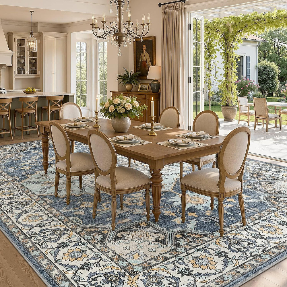 12x15 Area Rugs for Living Room: Washable Neutral Blue Yellow Rug