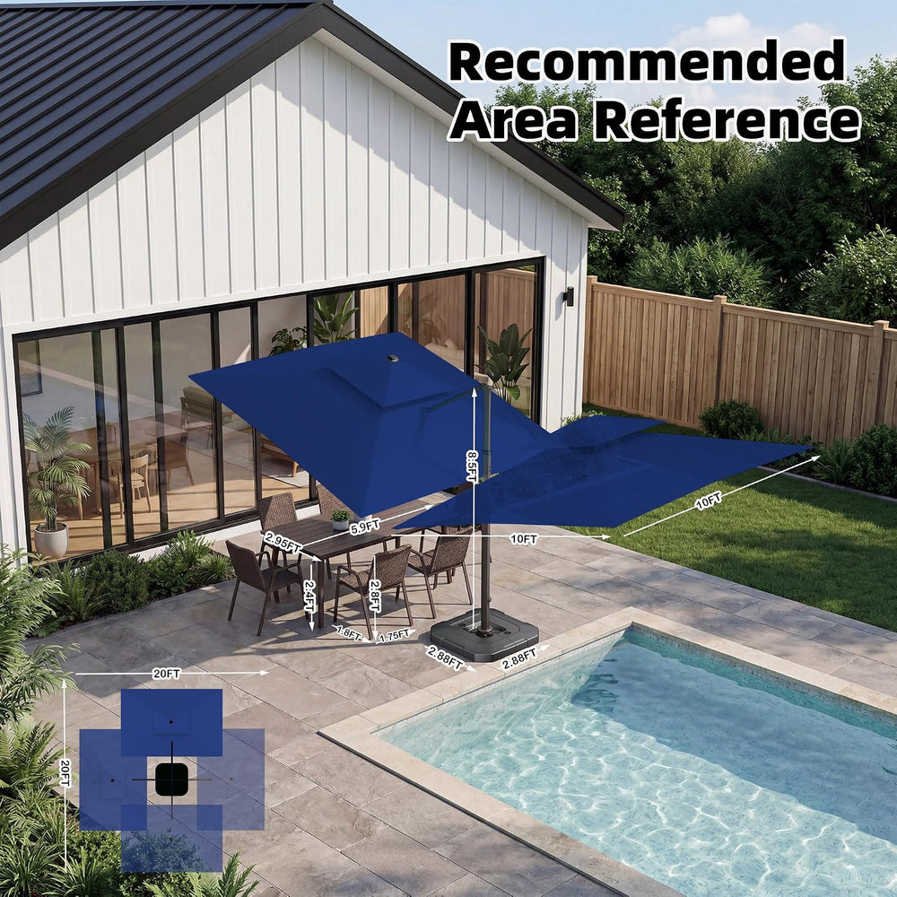 10x10 FT Outdoor Cantilever Patio Umbrella, Navy