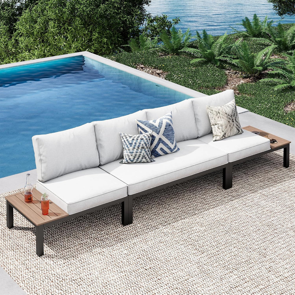 PHI VILLA 4-Seat Metal Patio Sofa Sectional Set with Gray Cushions