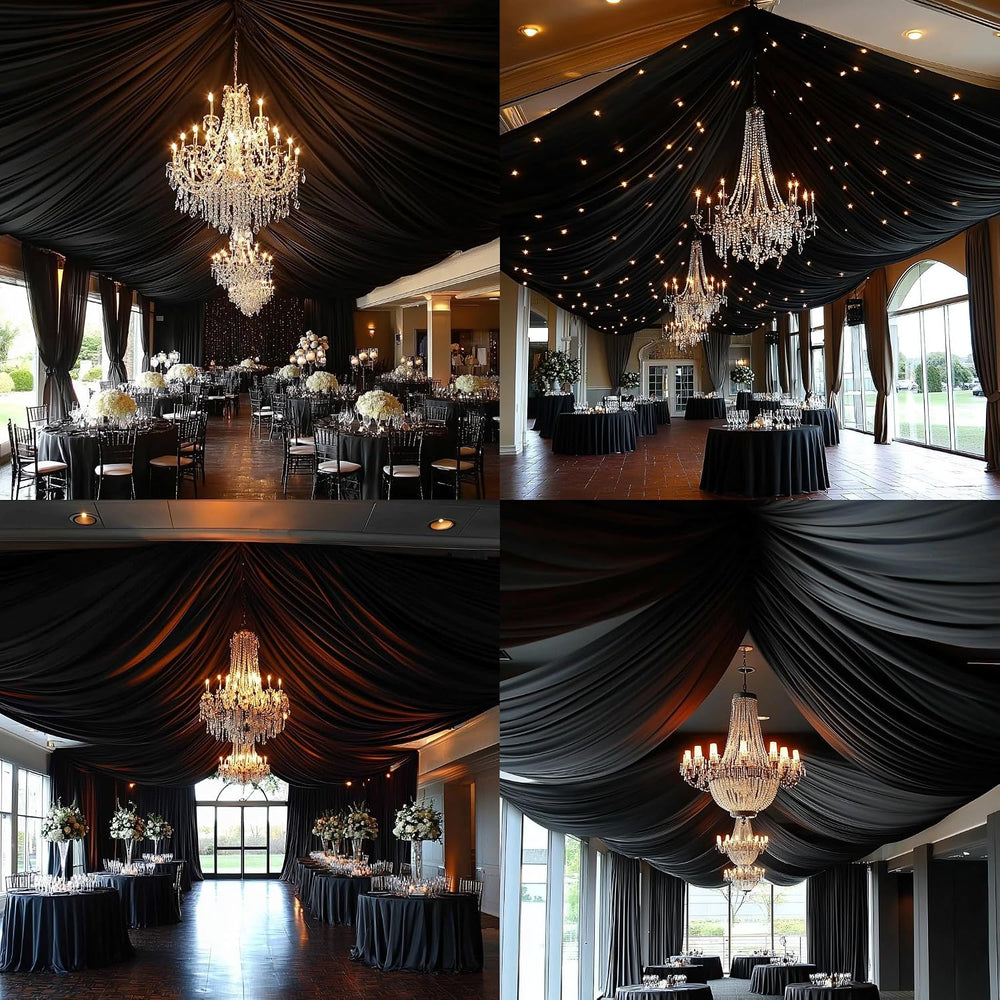 Outpain 10ftx20ft Black Backdrop Ceiling Drapes,2Panels 20ft Height Wrinkle F...