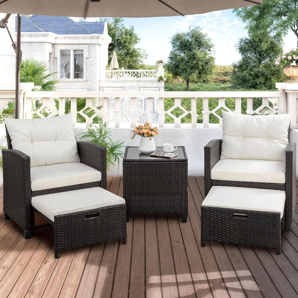 Shintenchi 5 Pieces Patio Furniture Set, Outdoor Wicker Patio Conversation Se...
