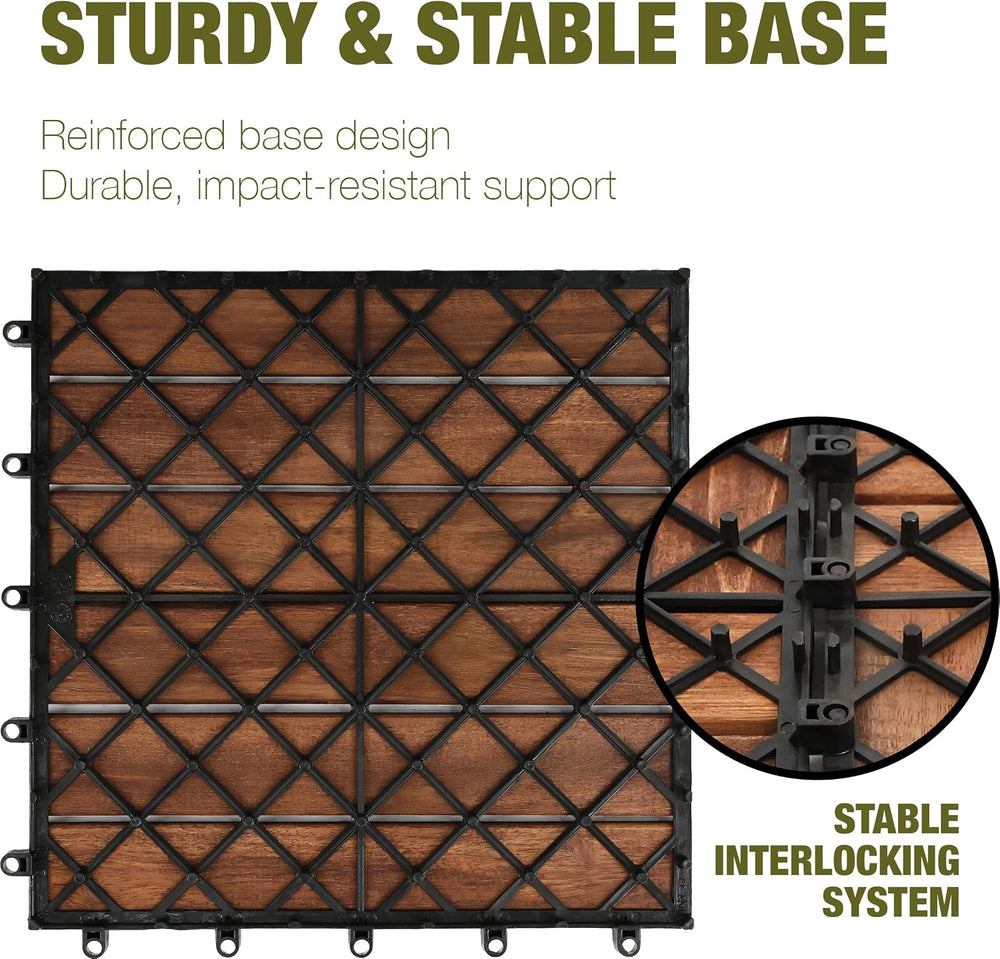 Acacia Wood Interlocking Deck Tiles, Patio & Backyard Tile, 12 in, 9 PCS