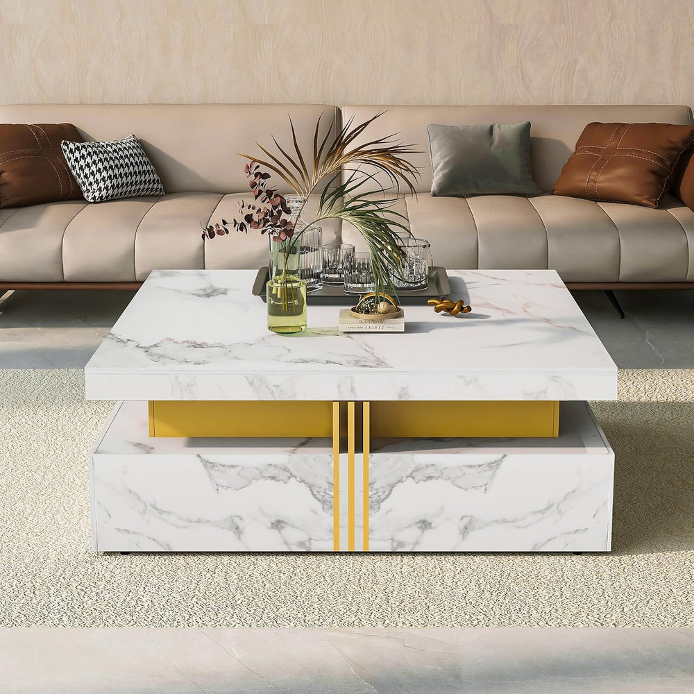 Merax Coffee Table, Modern Square Coffee Table with 4 Drawers, Contemporary L...