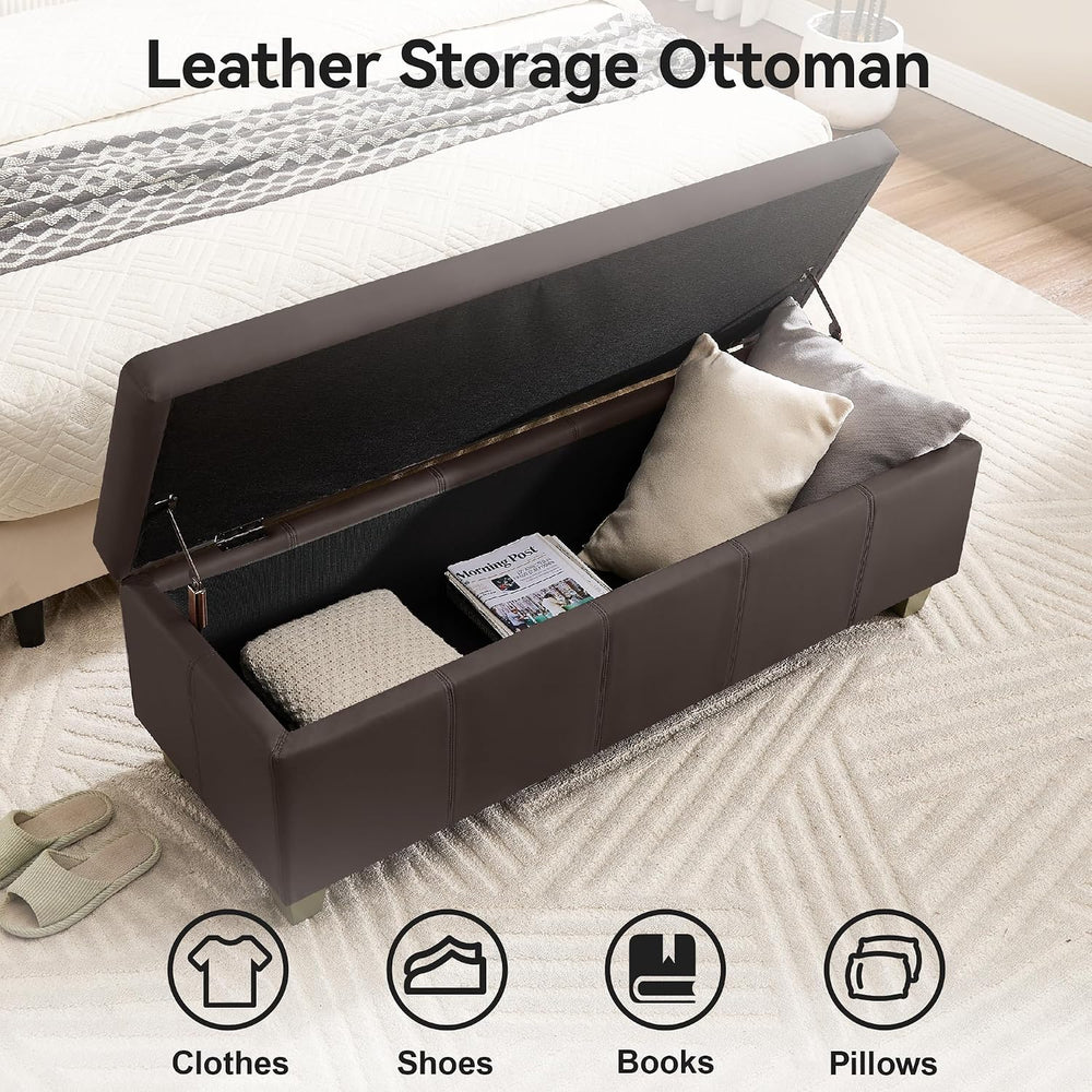 WUTUTUEE 41" Faux Leather Storage Ottoman, Stitch Tufted Rectangle Uphol...