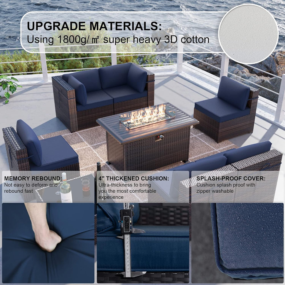 Kullavik 8 Piece Outdoor Wicker Patio Furniture Set with Fire Pit Table