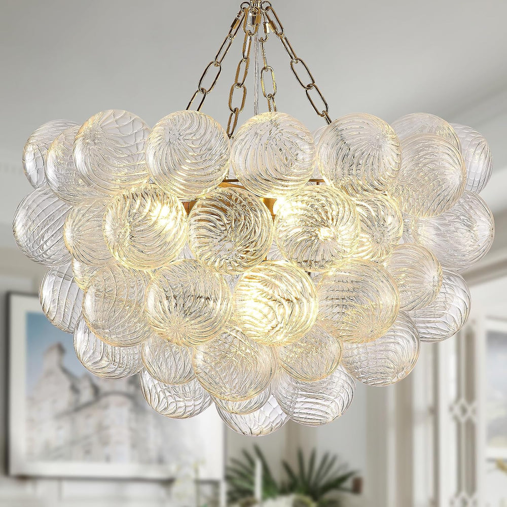 Dia 24" Bubble Chandelier, 5-Light Clear Hand Blown Glass Chandelier Gol...