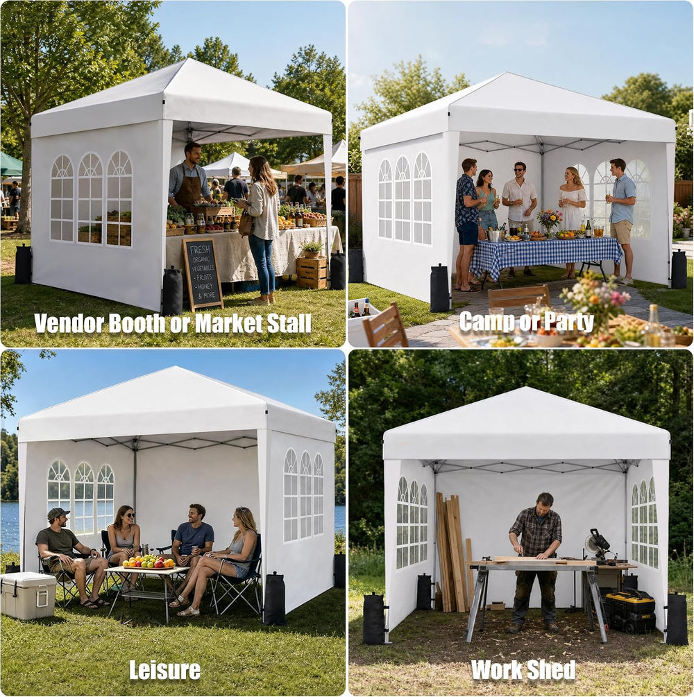 10x10 Pop Up Canopy Tent with Sidewall, Commercial, White
