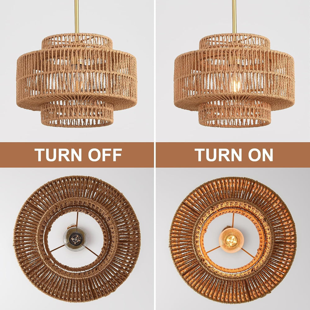 12.4" Rattan Pendant Light,1-Light Boho Chandelier Light Fixture Farmhou...