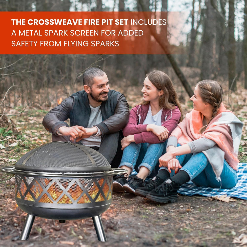 AK TRADING CO. Crossweave 30" Wood Burning Fire Pit with Spark Screen, P...