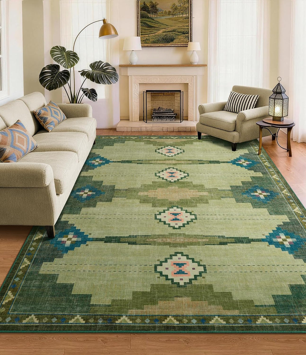 YIHOUSE 9’x12’ Washable Green Mid Century Modern Area Rug for Living Room