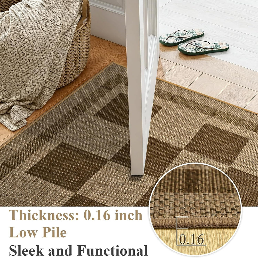 3x5 Outdoor Rug, Jute Checkered Rugs, Patio, Entryway, Balcony, Porch Rug