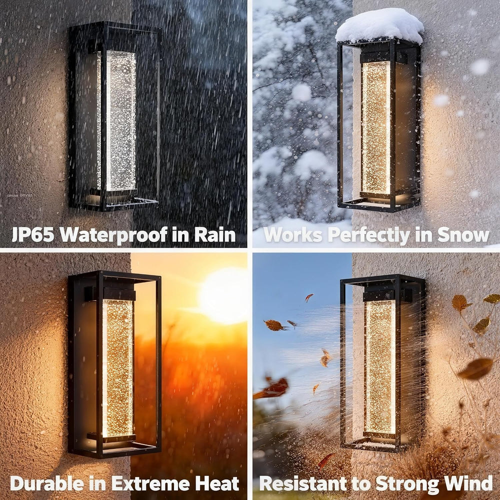 16 Inch Modern Outdoor Wall Sconce, Matte Black Waterproof Exterior Wall Ligh...