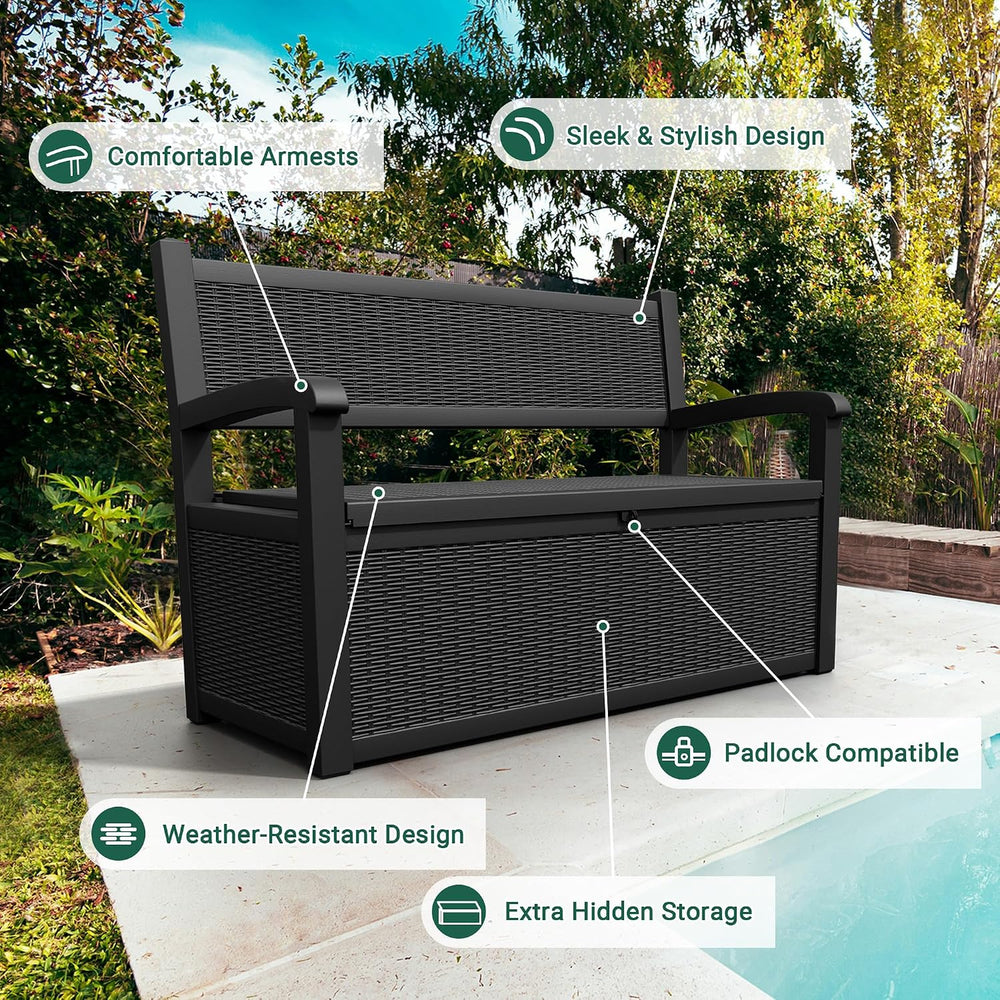 80 Gallon Outdoor Storage Bench, Resin Outside Storage Box with Armrest, Lock...