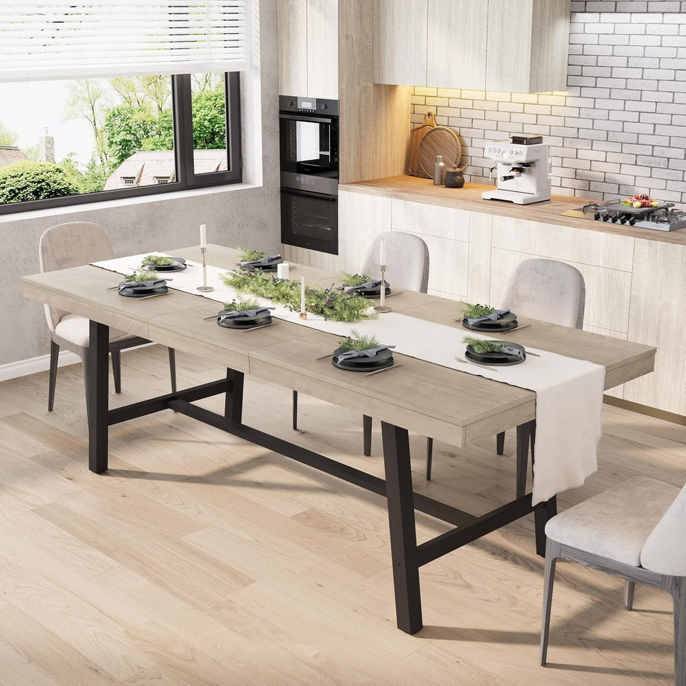 GarveeHome 63-83" Extendable Dining Table, Industrial Rectangular Dining...
