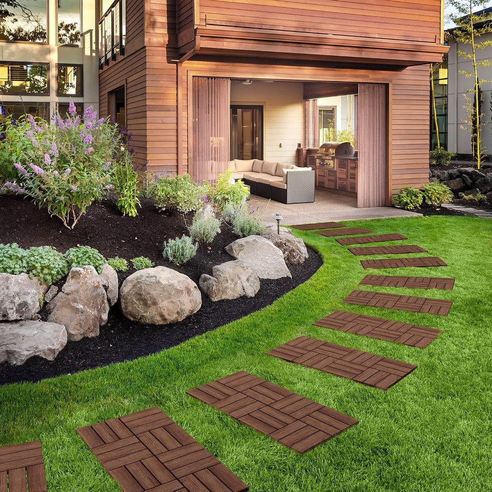 Yaheetech 108PCS Acacia Wood Deck Tiles Interlocking Patio Flooring,Brown