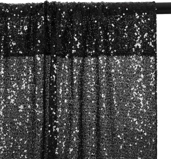 Eternal Beauty Black Sequin Backdrop, 8x10 Ft Halloween Glitter Background Cu...