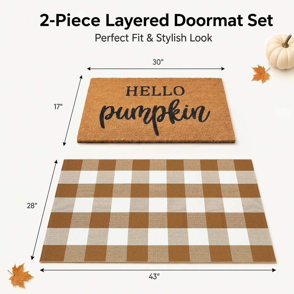Fall Decor Door Mat Combo Set, 100% Coco Coir Welcome Mat + 28 x 43 Inches Co...