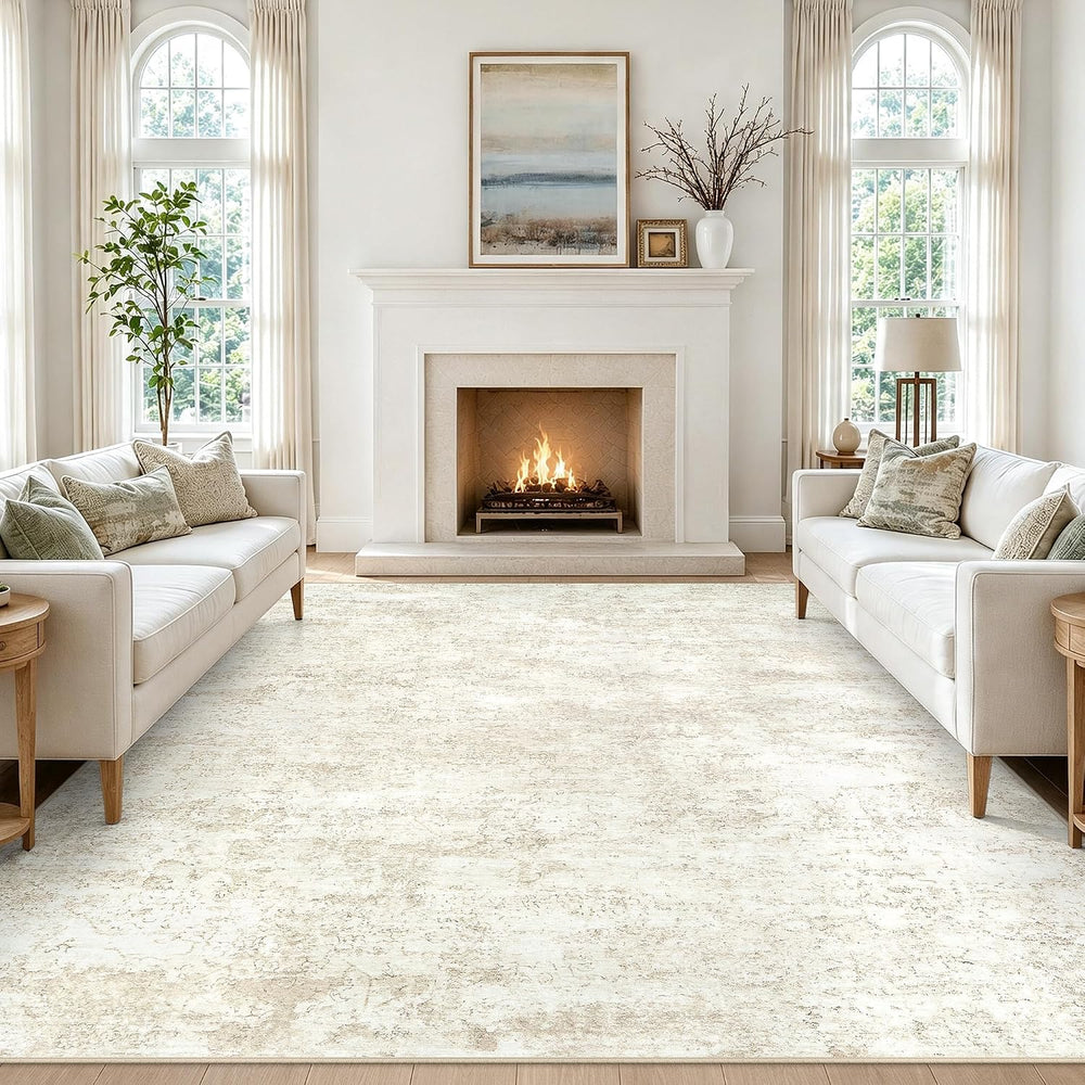 9x12 Area Rugs for Living Room Large Washable Beige Carpets for Bedroom