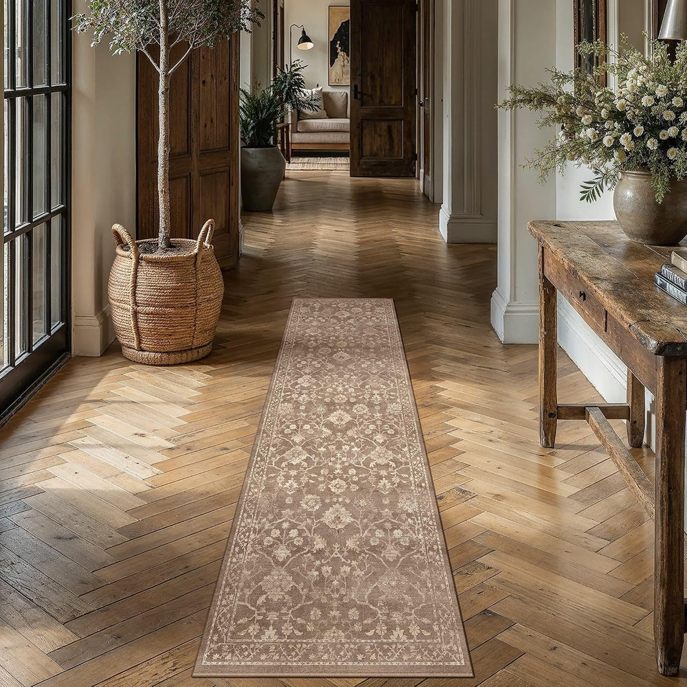 HUGEAR 2x8 Brown Neutral Runner Rugs Washable Rug Carpet