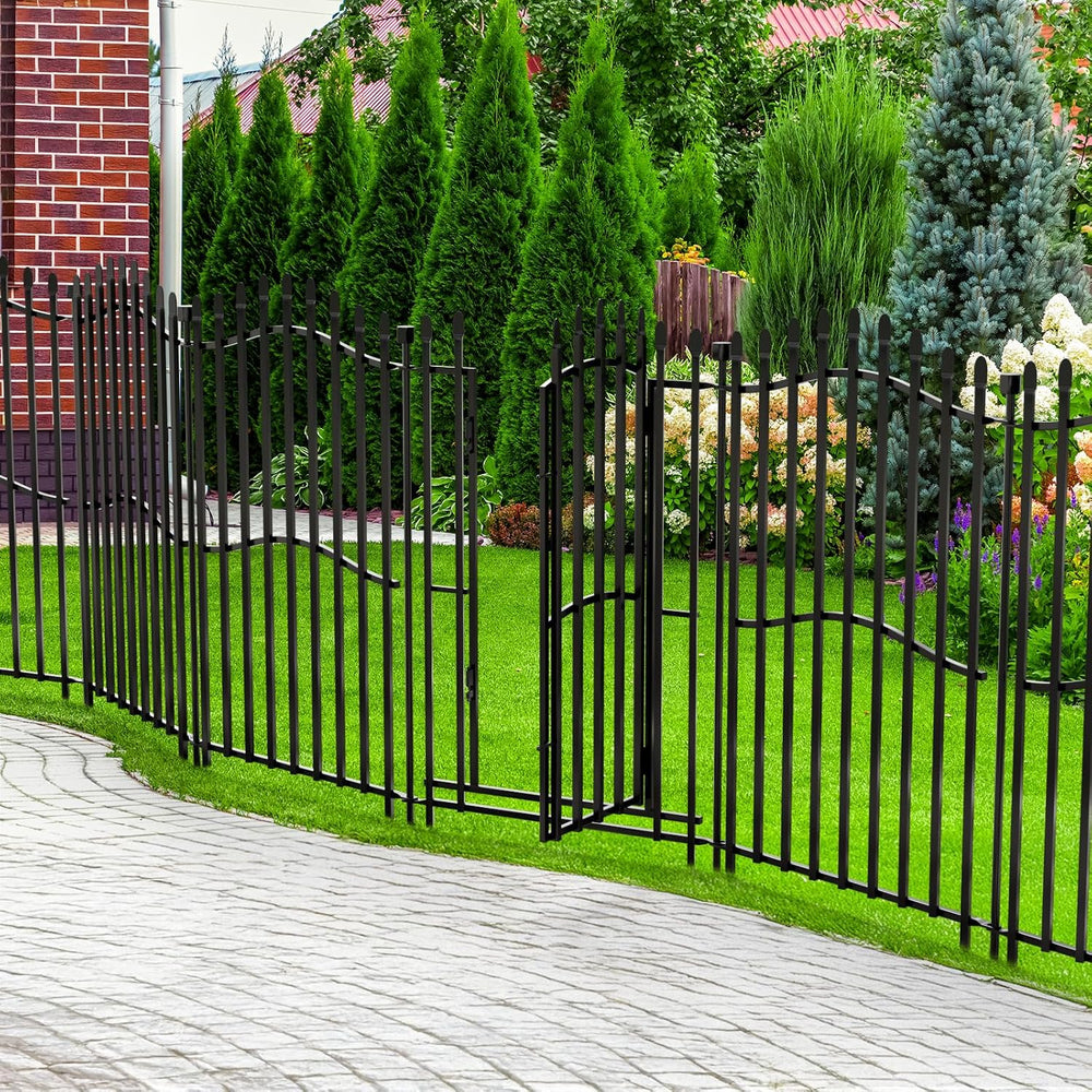 8 Panels No Dig Decorative Garden Fence with Gate - 40in H x 18ft L, Tall Hea...