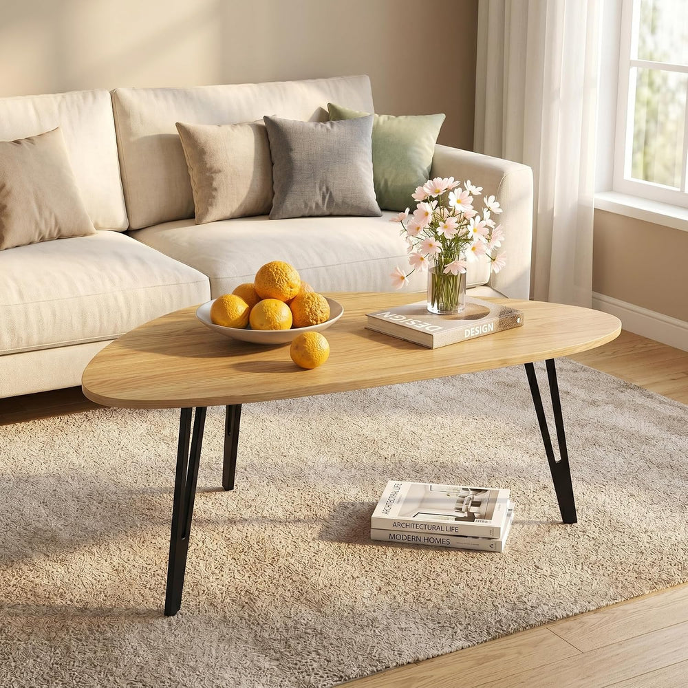 Manora Modern Mid Century Coffee Table, Oval Triangle Wood Center Table with ...