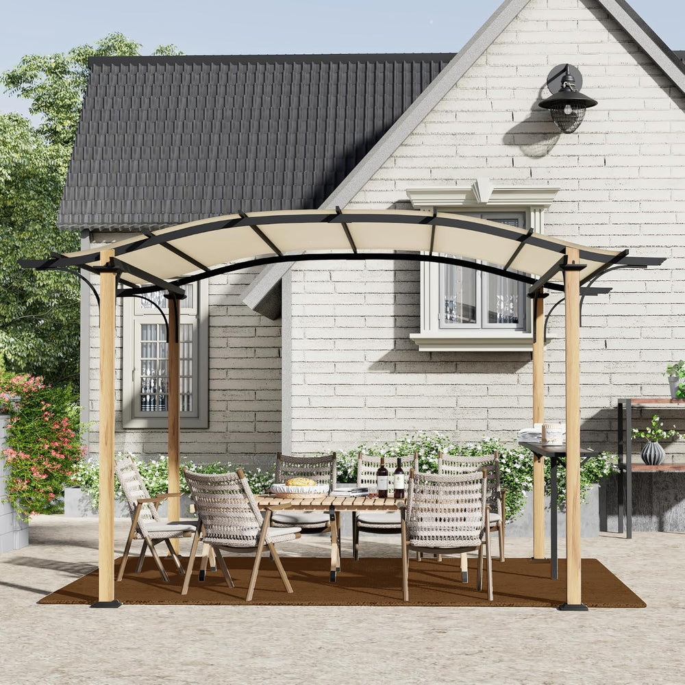 HAPPATIO 10' x 13' Arched Top Outdoor Pergola, Aluminum Frame Canopy ...