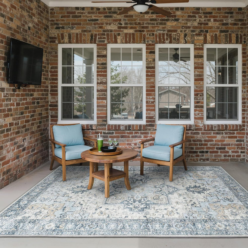 GENIMO Indoor Outdoor Rug, Washable for Patio and Deck, Light Blue, 4x6