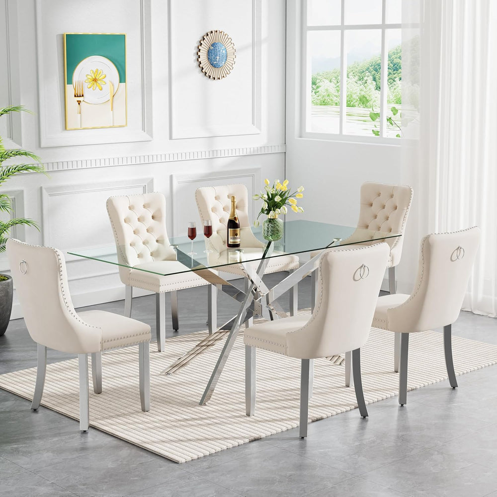 HomVent 60'' 7 Piece Rectangular Glass Dining Table Set for 6