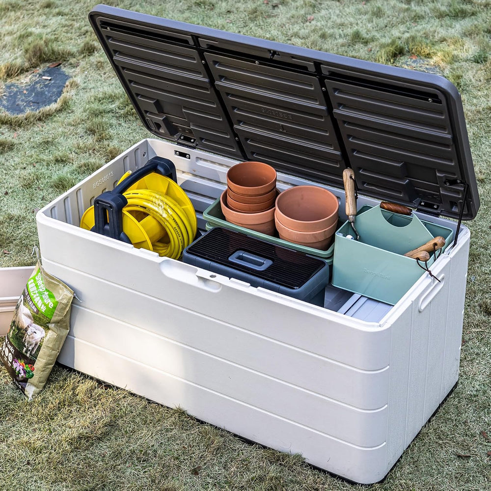 Mrosaa 110 Gallon Deck Box Waterproof,Double-Wall Resin Outdoor Storage Boxes...