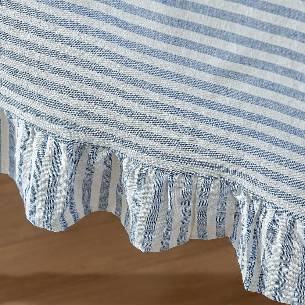 Striped Cotton Blend Tablecloth 60" × 120" Ruffled Table Cloth Wash...