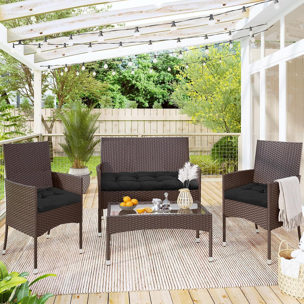 3 Piece Tufted Wicker Cushions for Patio Furniture, Outdoor Wicker Chair Cush...