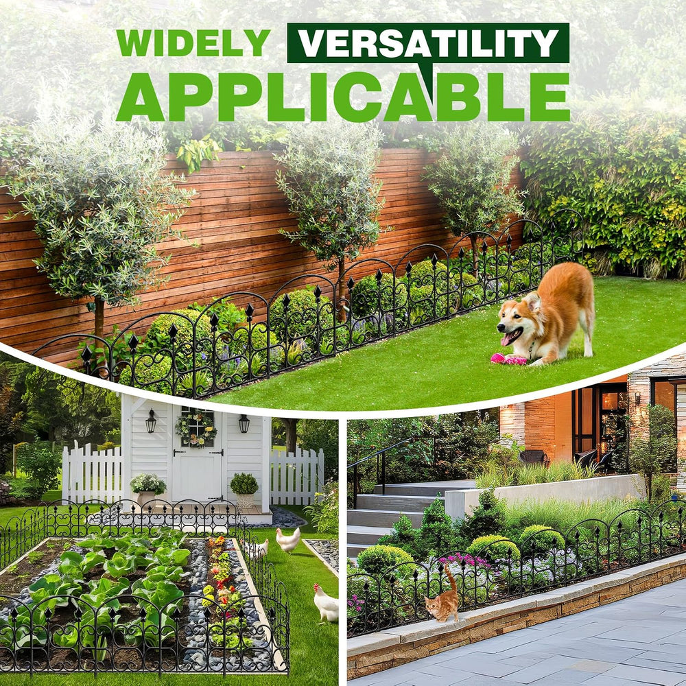 19 Pack Decorative Garden Fence Panels – 24in(H) x 20.57ft(L) Black Metal Fen...