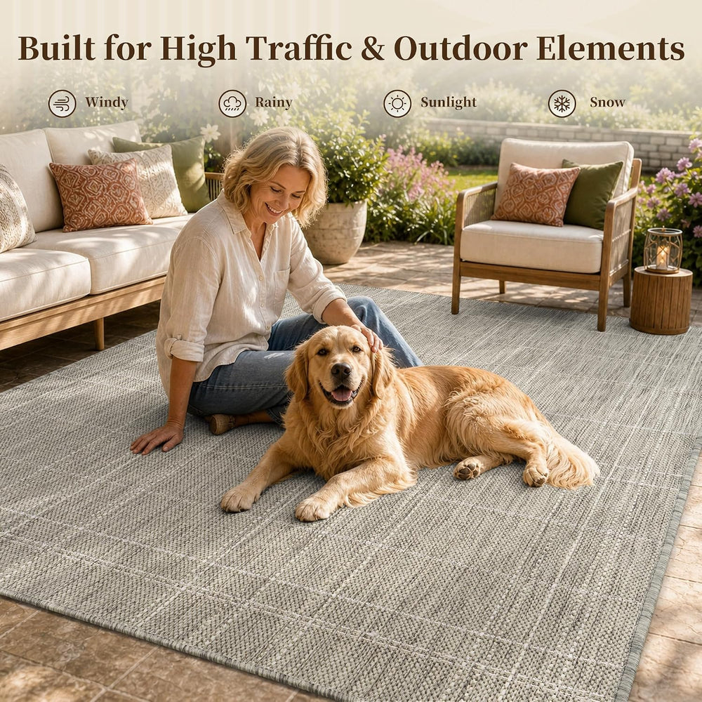 PADOOR-Grey Outdoor Rug-Patio Rug 8x10 ft Polypropylene Indoor Outdoor Rugs O...