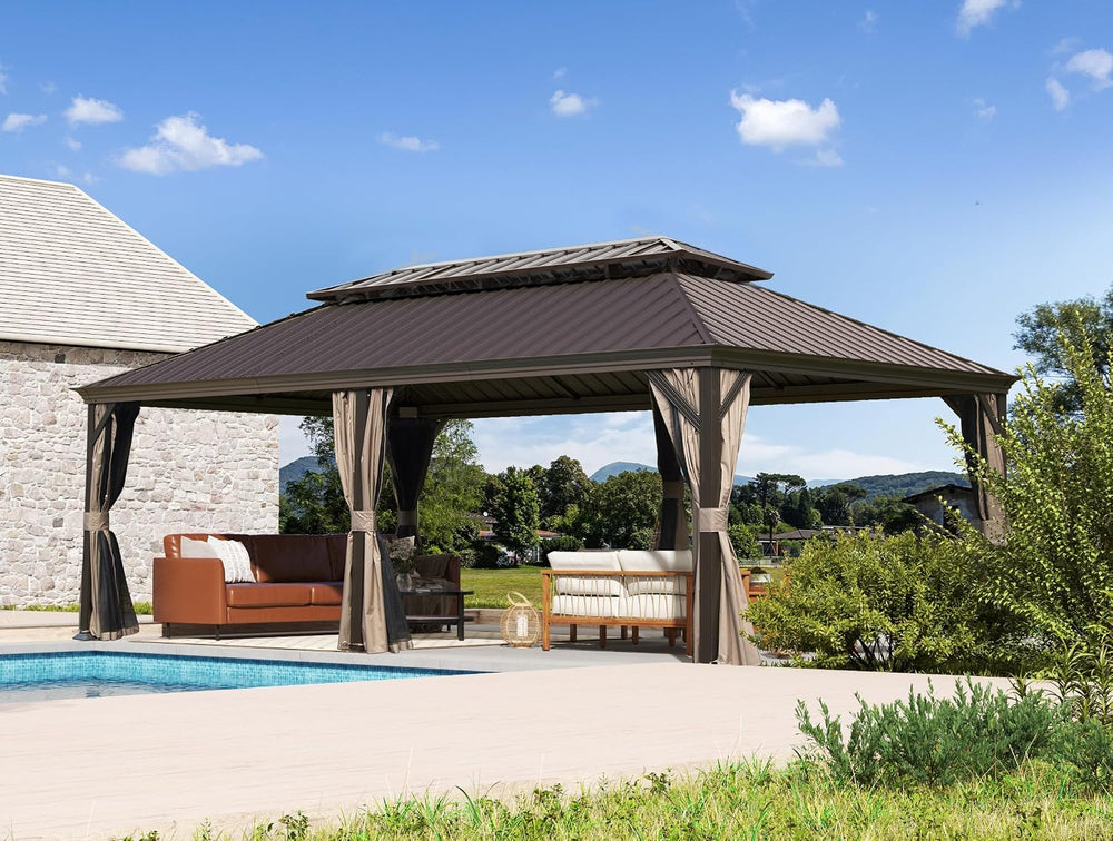 Domi 12'X18' Gazebo, Hardtop Gazebo for Patio with Drainage System, B...