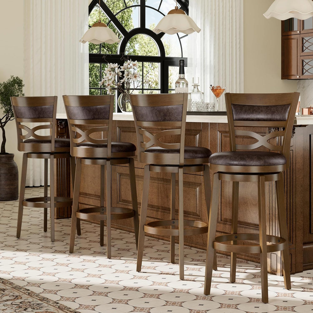 PHI VILLA 30 Inch Bar Height Stools Set of 4, Swivel Barstools with Back