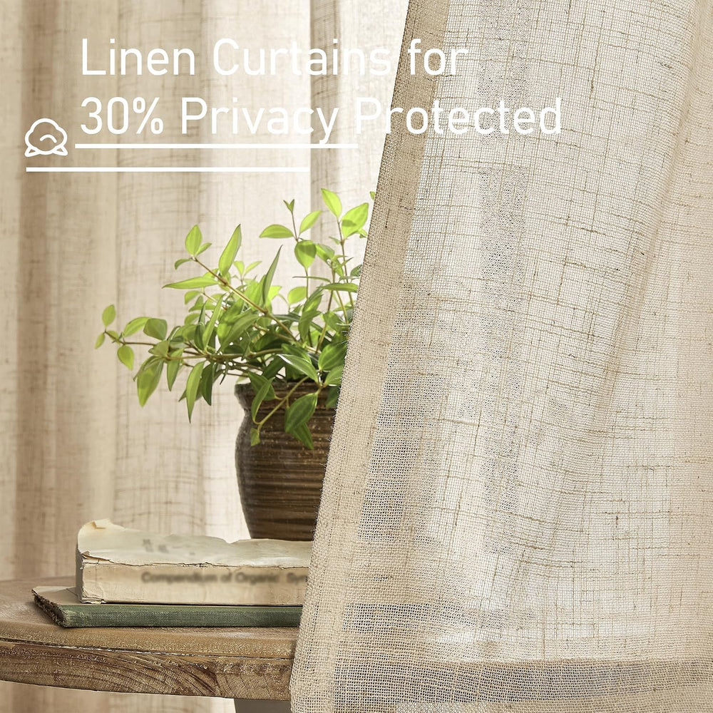 LAMIT Living Room Linen Curtains 95 Inch for Bedroom, Semi Sheer Panels