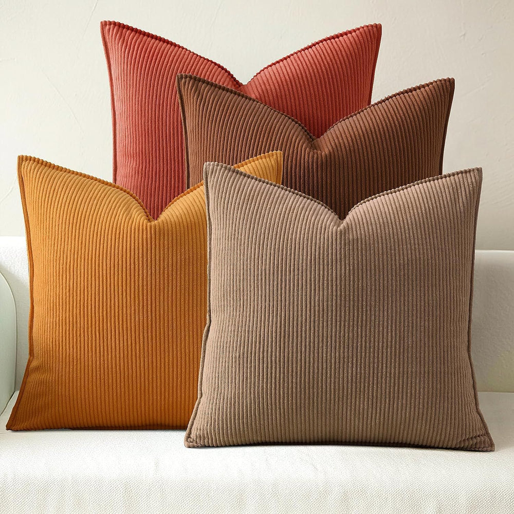 Pack of 4 Throw Pillow Covers Corduroy 20x20 Inch,Maillard Tones