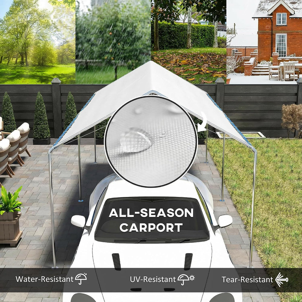 Outsunny 10'x20' Carport Outdoor Heavy Duty Galvanized Car Canopy White