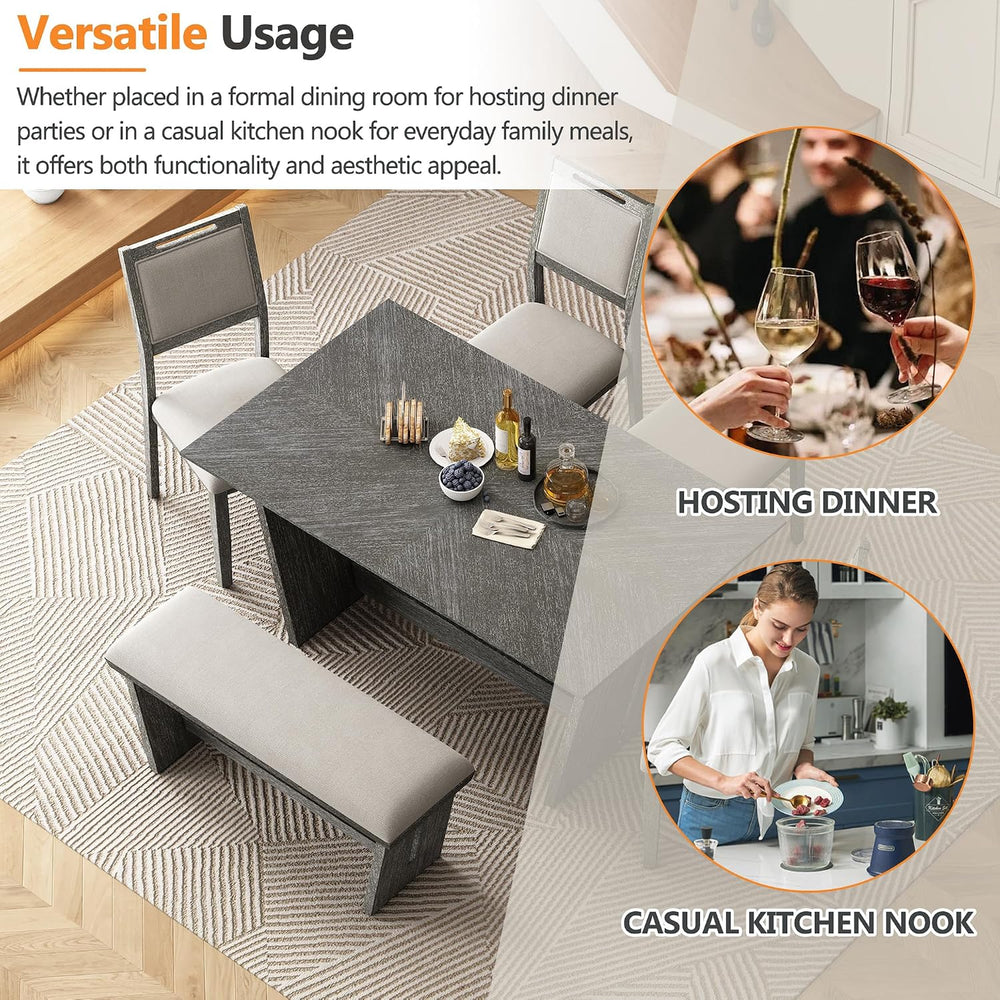 Merax 6-Piece Retro Dining Set, 1 Rectangular Table with Stable Trapezoidal T...